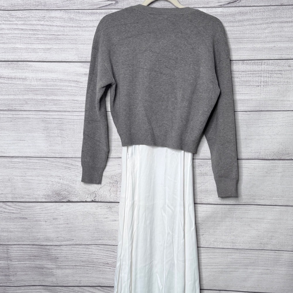 Anthropologie Grey Twist Front Sweater White Mixed Media Midi Dress XXS - Picture 6 of 9
